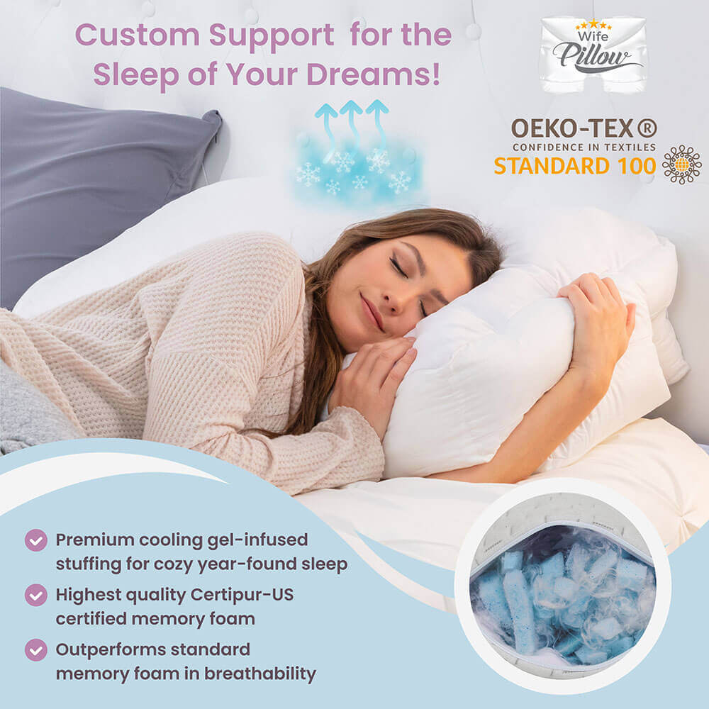 Wife Pillow Extra Filling Bag Memory Foam Cooling Blue