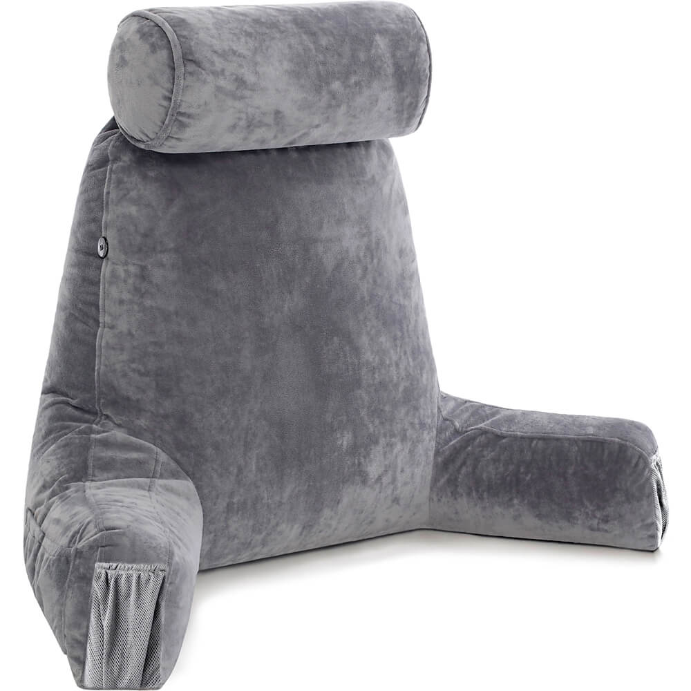 Husband Pillow Medium Dark Grey, Backrest Reading Pillow w/ Arms ...