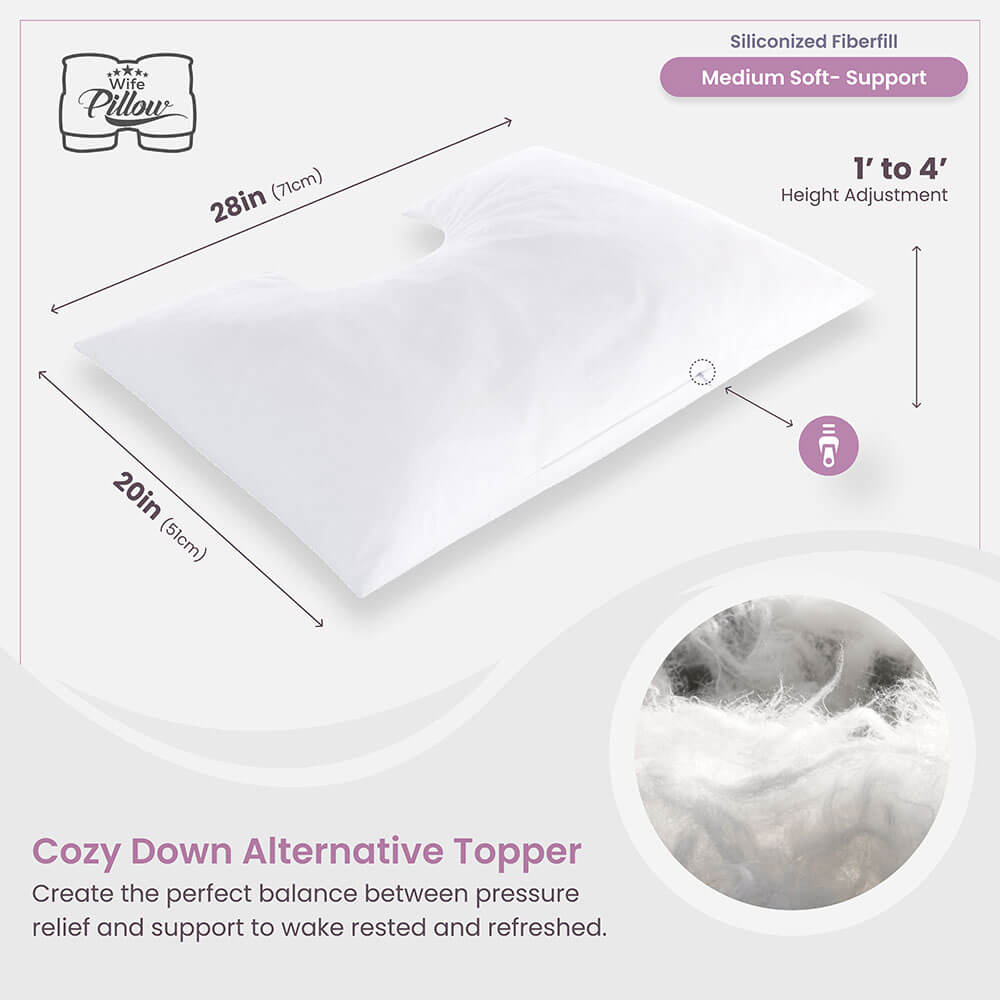 Down Feather Blended Topper for Wife Pillow, adjustable, plush, flexible, supports various sleep positions