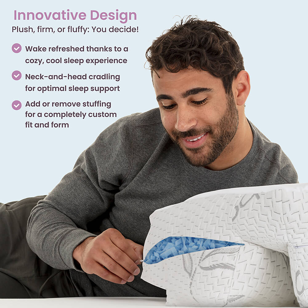 Elevate sleep quality with customizable Wife Pillow featuring CertiPUR-US Premium Shredded Memory Foam Cooling Proprietary Blend.