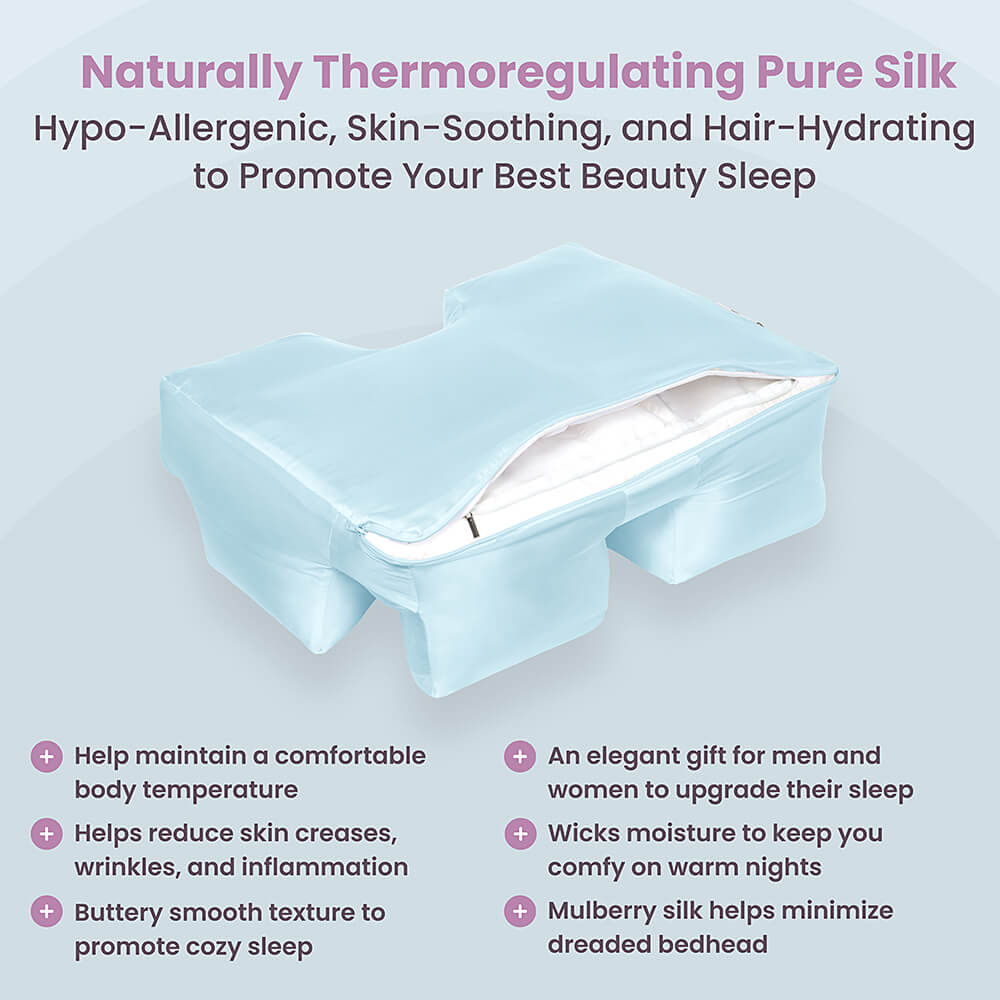 Silk pillowcase with hypoallergenic, thermoregulating, and 6A 22-Momme design.