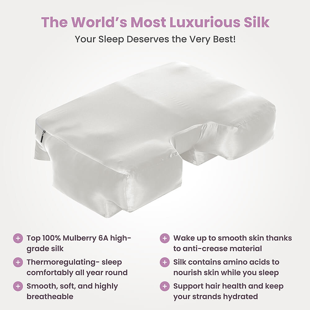 Silk pillowcase for Wife Pillow: Hypoallergenic, thermoregulating, 6A 22-Momme Silk. Prevents breakouts, sleep creases, and split ends.