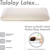 Queen Talalay Latex Bed Pillow w/ Breathable Cotton Cover