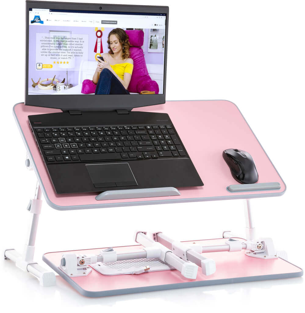 Lap Laptop Desk-Fits Up to 17Inch Foldable Laptop Bed Tray Table with  Adjustable Dual Cushion,Wrist Rest & Mouse Pad,Portable Wood Laptop Stand  for