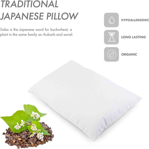 Japanese Buckwheat Pillow, Soba Hulls Pillow, Adjustable Height