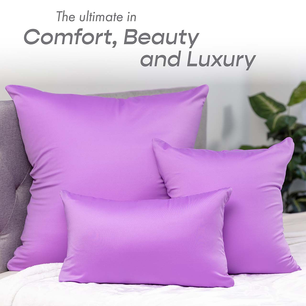 Clara Clark Plush Solid Decorative Microfiber Square Throw Pillow Cover  with Throw Pillow Insert for Couch, Orchid Purple, 26x26, 4 Piece  Decorative Soft Throw Pillow Set 